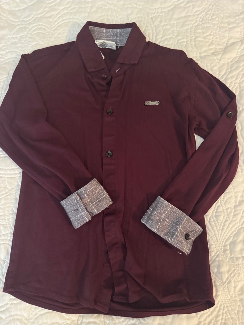 Kids Casual Button-Up Shirt - Burgundy